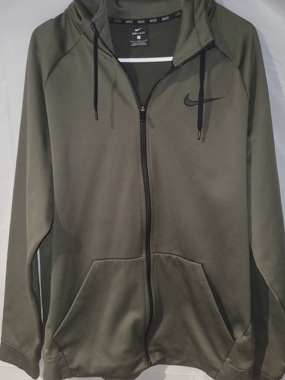 Nike Men's Olive Green Full-Zip Dri-FIT Hoodie Size Large